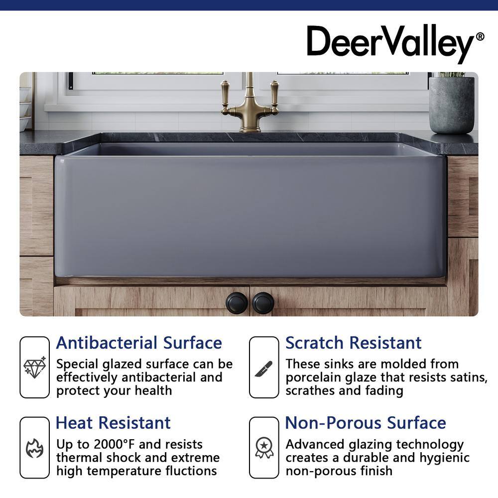 Gray 33" Fireclay Single Bowl Farmhouse Kitchen Sink