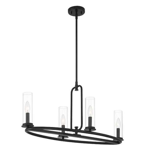 Designers Fountain Hudson Heights 4-Light Matte Black Coastal Linear Chandelier for Kitchen Islands with No Bulbs Included