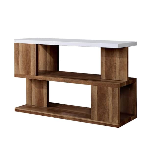 Benjara 47.25 in. White and Brown Rectangle Wooden Console Table with Bottom Shelf