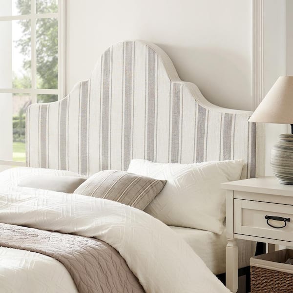 JAYDEN CREATION Eresa Stripe Beige King Traditional Style Upholstered Headboard with Slipcover