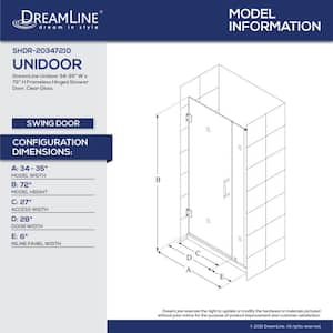 Unidoor 34 to 35 in. x 72 in. Frameless Hinged Shower Door in Brushed Nickel