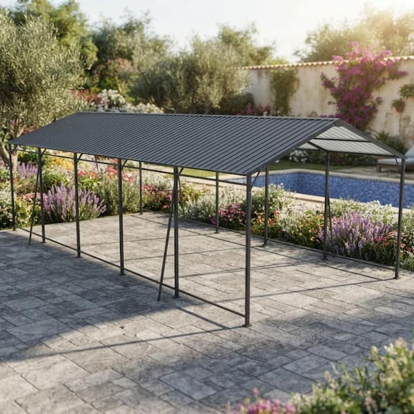 13 ft. W x 26.5 ft. D All-Weather Heavy Duty Metal Carport with Galvanized Steel Roof and Frame, 4 Square Tube Supports