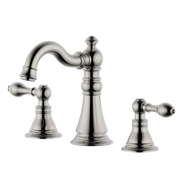 Fontaine by Italia Bagneux Traditional 8 in. Widespread Double Handle Bathroom Faucet with Drain Kit in Brushed Nickel