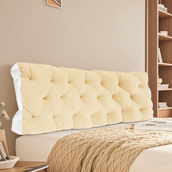Wellco 39.37 in. Light Yellow Headboard Pillow Tie-on Velvet Back support Cushion for Bed Rest and Sofa Cushion