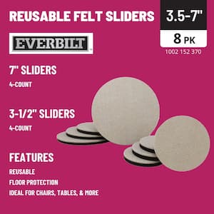 (4) 7 in. and (4) 3-1/2 in. Beige and Black Round Felt Heavy Duty Furniture Slider Pads for Hard Floors (8-Pack)