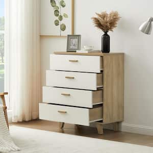 4-Drawers Solid Wood Storage Cabinet with in White Plus Light Wood 37.8 in. H x 31.5 in. W x 15.75 in. D