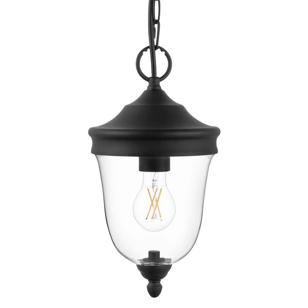 Russo 13.75 in. 1-Light Matte Black Dimmable Outdoor Hanging Light Pendant Light with Clear Glass and No Bulb Included price history on PriceWatchPro