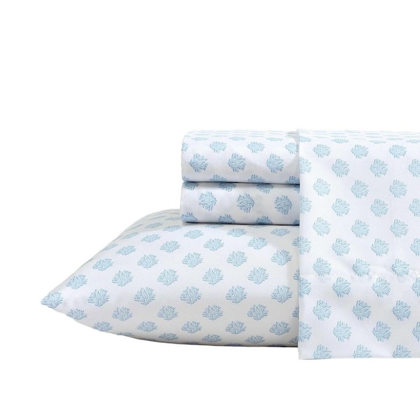Coastal Coral 4-Piece Blue Microfiber Full Sheet Set