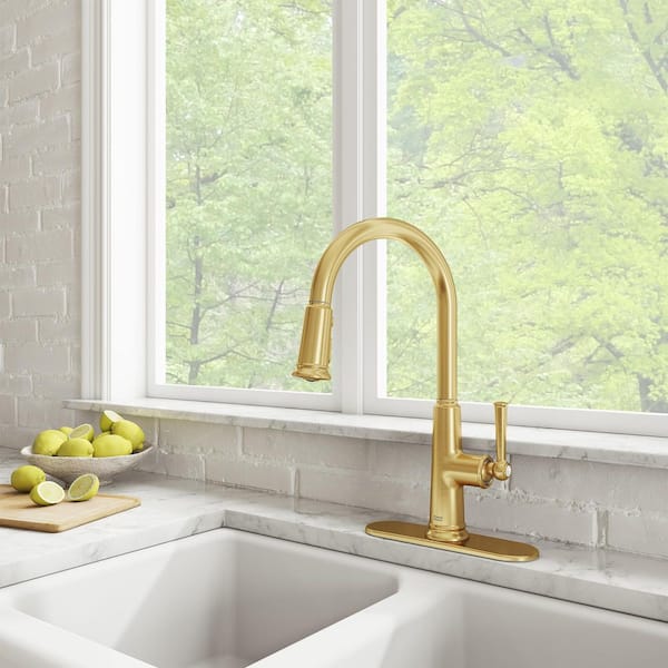 Highgrove 17 in. Single Handle Pull Down Sprayer Kitchen Faucet with 360° Spout in Brushed Cool Sunrise