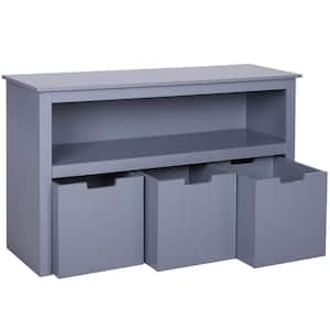 Gray Kids Toy Storage Cabinet 3-Drawer Organizer Cube Shelf with Hidden Wheels