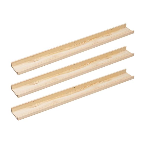 Unbranded 48 in. W x 5.5 in. D Natural Color Nursery Book Shelves 3 Packs, Picture Ledge Decorative Wall Shelf, 3-Different Sizes