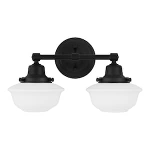 Belvedere Park 16 in. 2-Light Espresso Bronze Farmhouse Bathroom Vanity Light with Frosted Opal Glass Shades