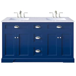 Epic 60 in. W x 22 in. D x 34 in. H Double Bathroom Vanity in Blue with White Quartz Top with White Sinks