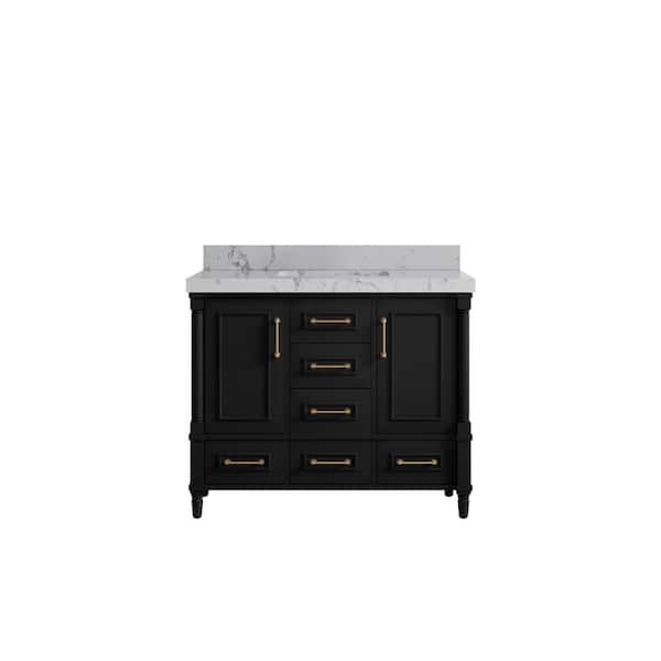 Willow Collections Hudson 42 in. W x 22 in. D x 36 in. H Single Sink Bath Vanity in Black with 2 in. Venatino Qt. Top