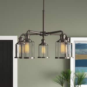 Anson 5-Light Industrial Satin Copper Bronze Chandelier with Clear Glass Shades For Dining Rooms