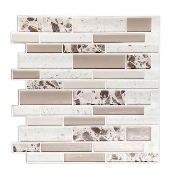 12 in. x 12 in. PET Peel & Stick Backsplash Tiles 10-Pack, Self-Adhesive Kitchen Wall Tiles, Brown Multi (10 Sq. Ft. )