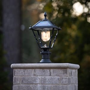 Spiral Frame Single Black Modern Outdoor Solar Warm White LED Post Light with 3 in. Fitter and Light Bulb Included
