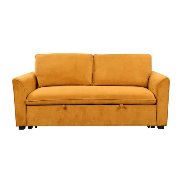 sumyeg 78 in. Orange 3 in 1 Convertible Queen Size Polyester Sleeper Sofa Bed with Reclining Backrest