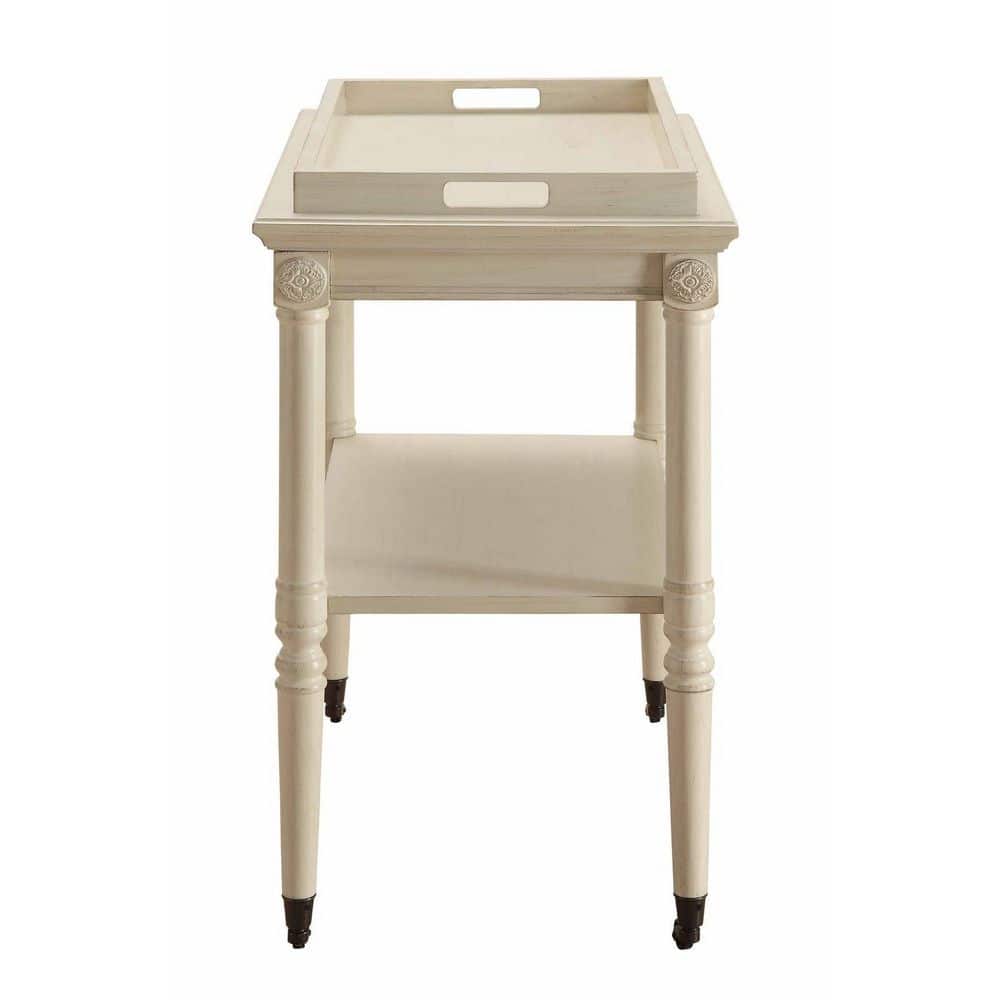 Antique White Wood and Metal Rectangular Tray Table