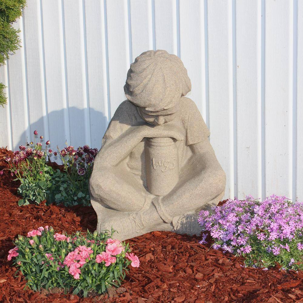 Nature Boy Sandstone Resin Garden Statue, 16” Height