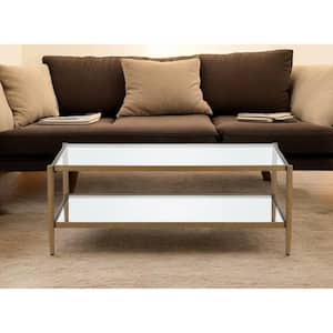 45 in. Gold Rectangle Glass Coffee Table with Shelves;Storage