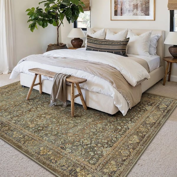 Brighton Brown 9 ft. x 12 ft. Vintage Distressed Washable Area Rug