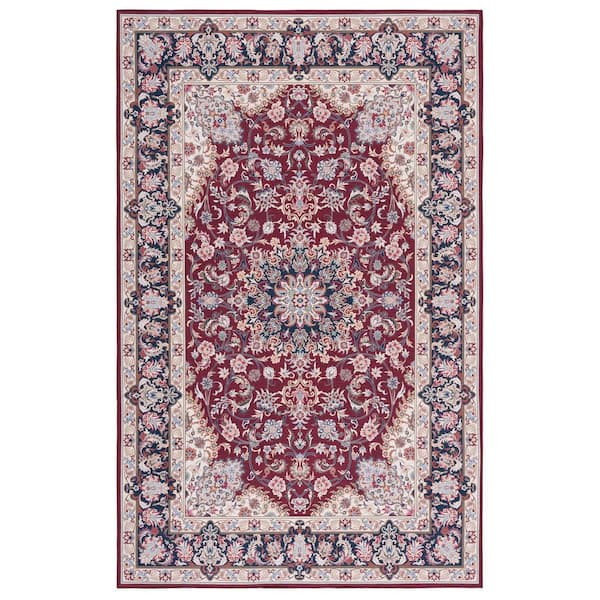 SAFAVIEH Tuscon Red/Navy 9 ft. x 12 ft. Machine Washable Floral Border Area Rug