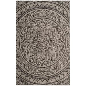 Courtyard Light Gray/Black 7 ft. x 10 ft. Geometric Indoor/Outdoor Patio  Area Rug