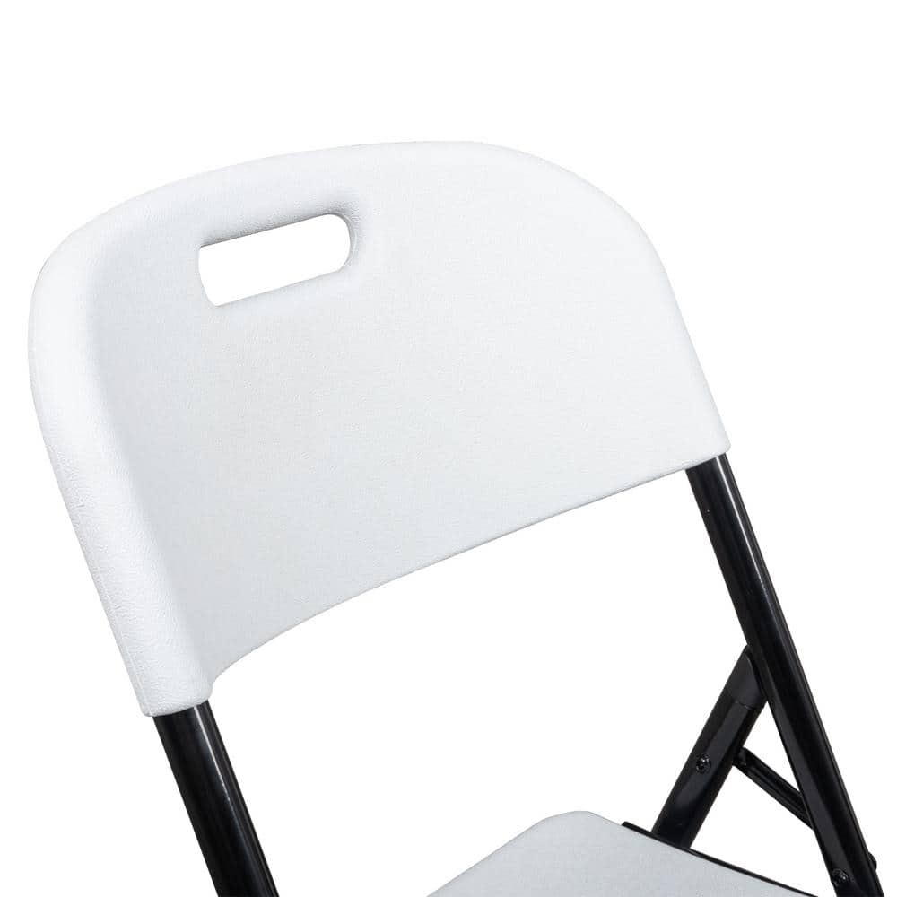 Set of 4 Off-White and Black Metal Folding Chairs