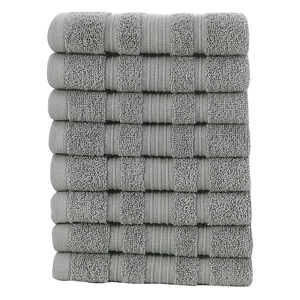 Ottomanson Pure Turkish Cotton Collection 13 in. W x 13 in. H Luxury Washcloth in Grey (Set of 8)