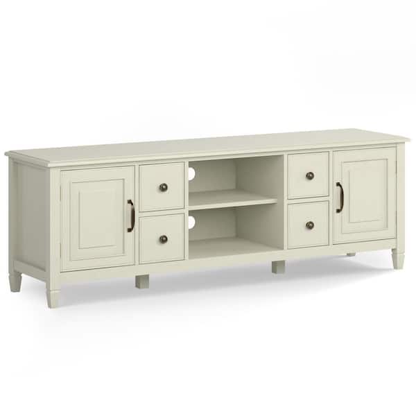 Simpli Home Connaught SOLID WOOD 72 in. Wide Traditional TV Media Stand in Antique White For TVs up to 80 in.