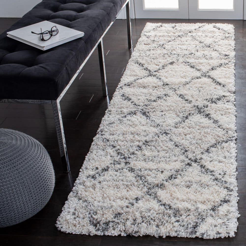 Grey Colored Rug Runner SAFAVIEH Fontana 2 ft. x 12 ft. Gray/Ivory Geometric Runner Rug FNT886F ...