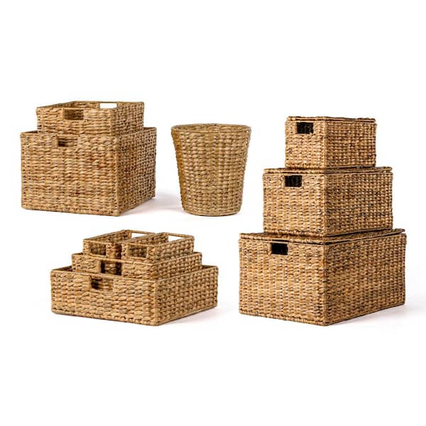 happimess Traditional Assorted Hand-Woven Hyacinth/Iron Baskets, Natural (Set of 10)