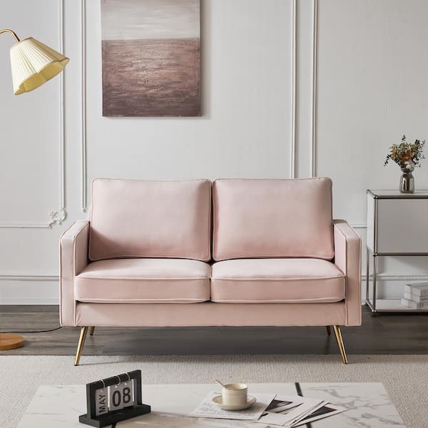 Karl home VINGLI 56.7 In. Pink Velvet 2-Seater Loveseat