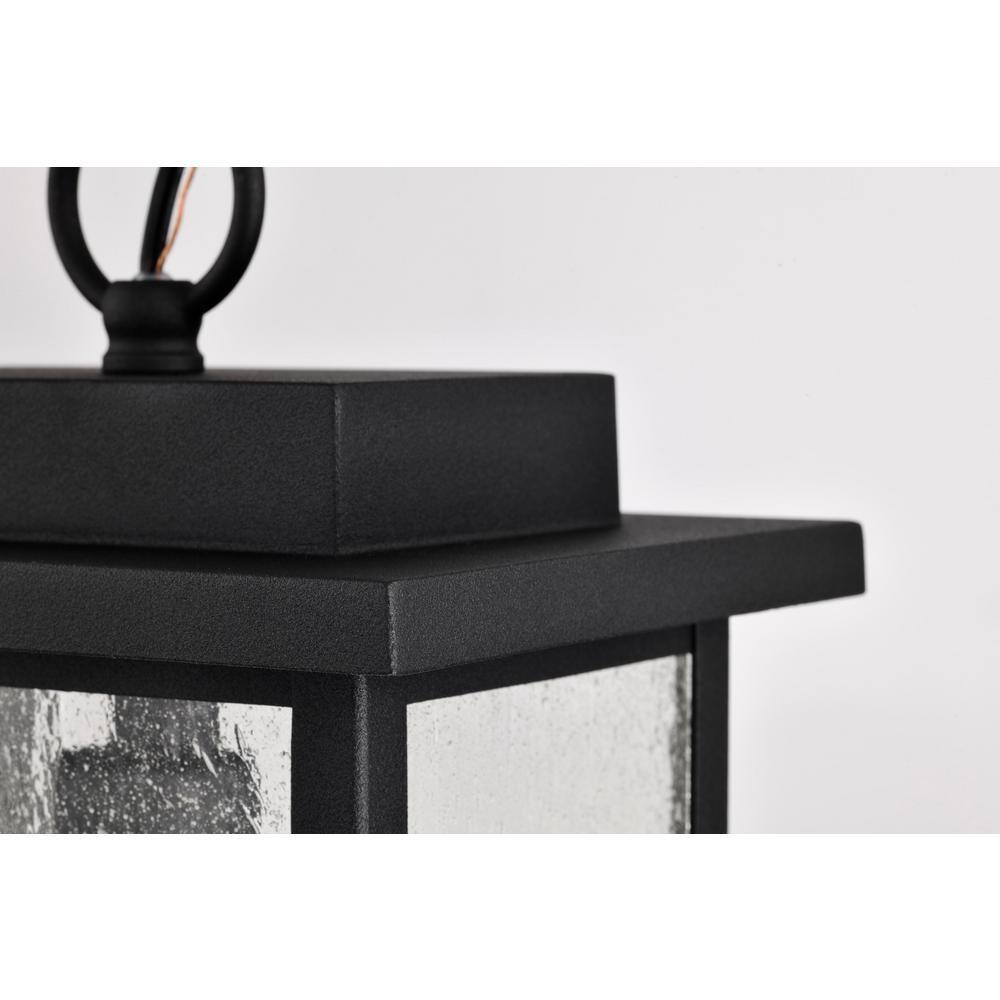 Sullivan Matte Black Clear Seeded Glass Outdoor Pendant Light