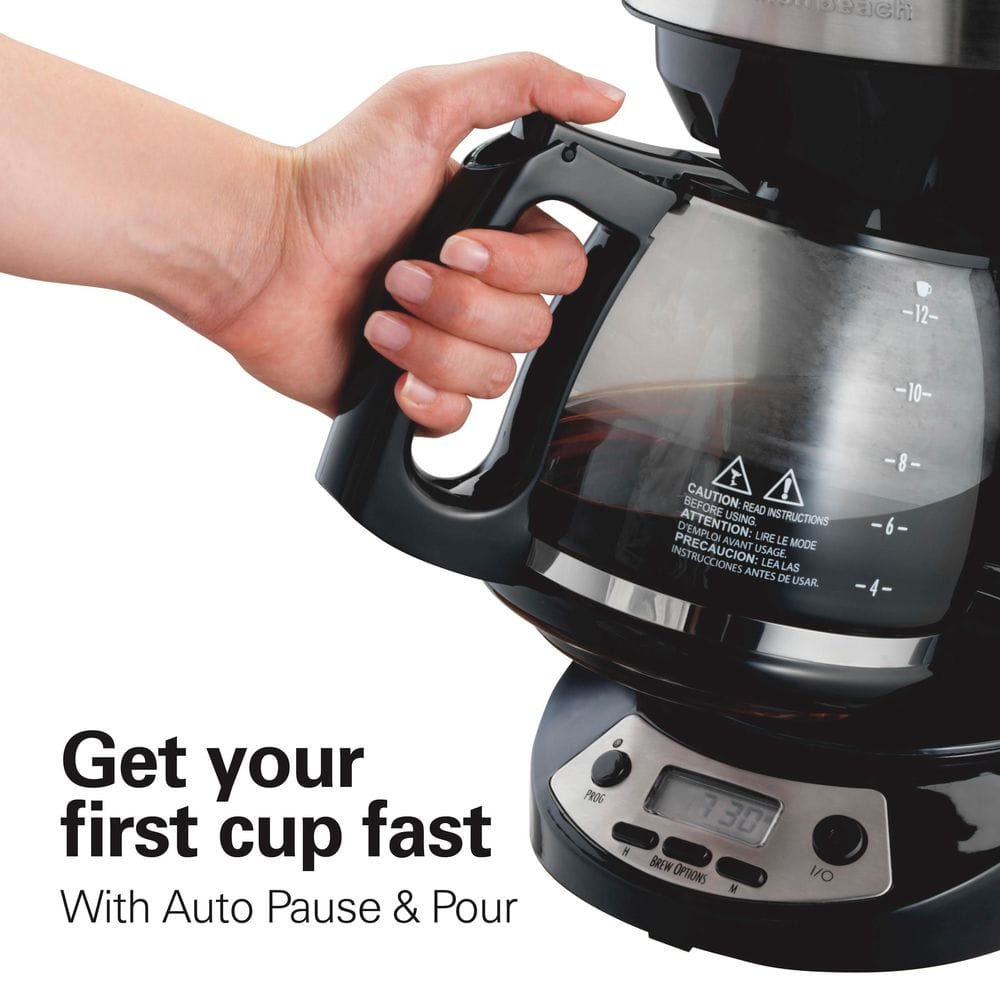 12-Cup Black Stainless Steel Programmable Drip Coffee Maker