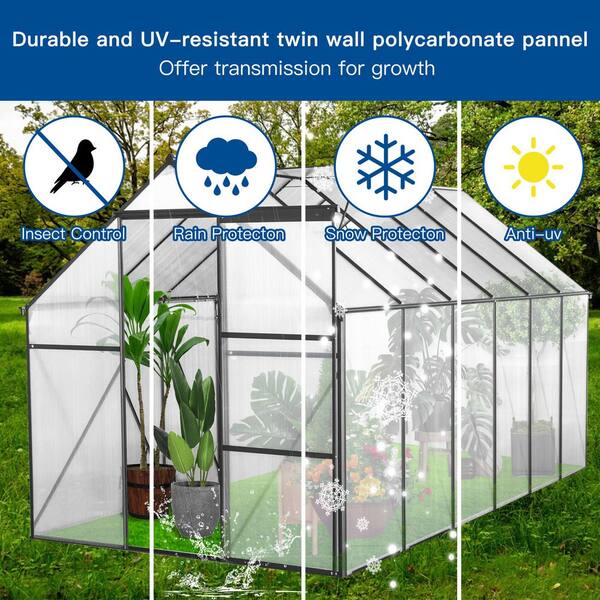 6 ft x12 ft Outdoor Polycarbonate Heavy Duty Walk-In Greenhouse