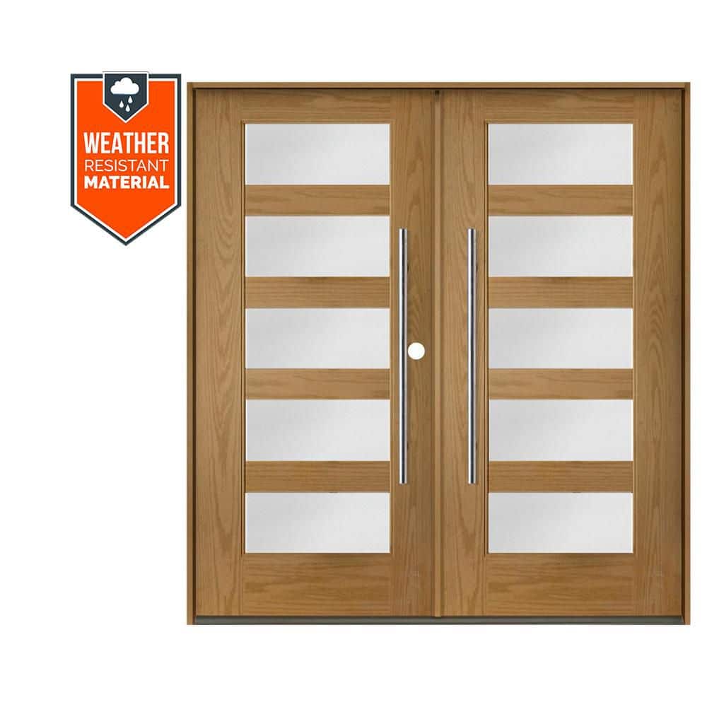 Faux Pivot 72 in. x 79 in. Left-Active/Inswing 5-Lite Satin Glass Bourbon Stain Double Fiberglass Prehung Front Door price history on PriceWatchPro