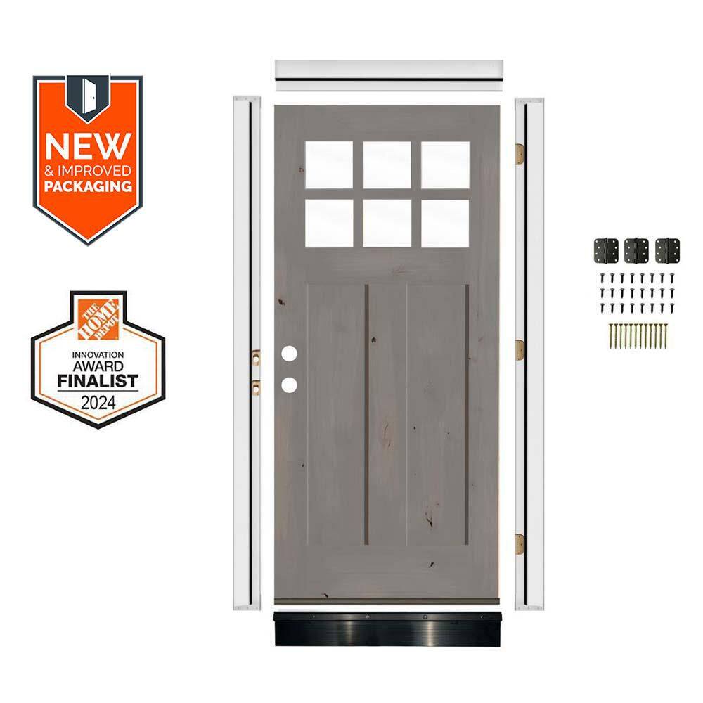 DIY 32 in. x 80 in. Knotty Alder Right-Hand 6 Lite Clear Glass Grey Stain Wood Front Door Kit w/ Quick Assemble Jamb price history on PriceWatchPro