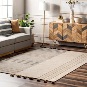 Karlene Modern Striped Wool Tasseled Ivory 4 ft. x 6 ft. Area Rug