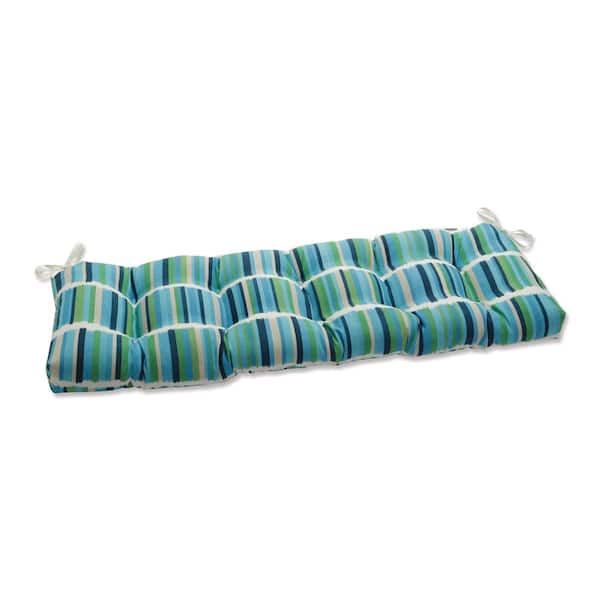 Pillow Perfect Striped Rectangular Outdoor Bench Cushion in Blue