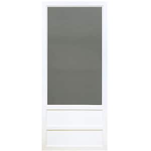 Open View 32 in. Wide x 80 in. High Universal/Reversible Full View White Vinyl Storm Door with White Handle Set