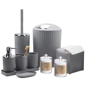 10-Pieces Bathroom Set with Toothbrush Holder, Cup, Soap Dispenser, Tissue Box, Q-Tip Box, Toilet Brush Holder, in Gray