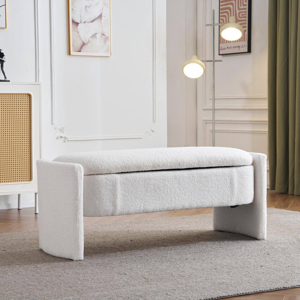 Muse Modern Upholstered Boucle Storage Ottoman, White
