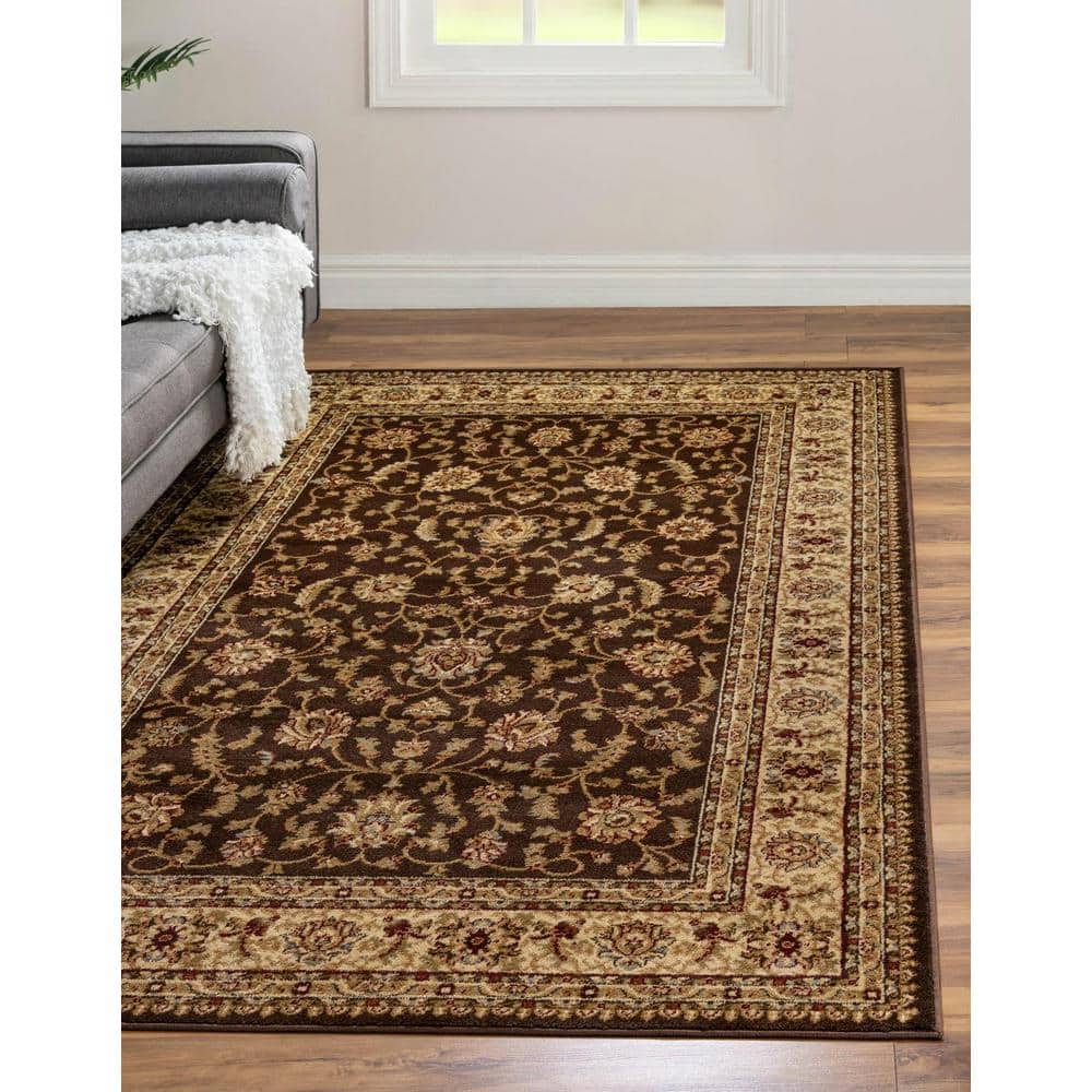 Elegant Floral Essence 6' x 9' Brown Synthetic Area Rug