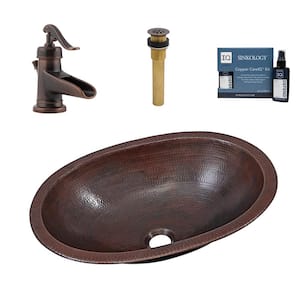 Schrodinger 18 Gauge 19 in. Copper Dual Flex Bath Sink in Aged Copper with Ashfield Faucet Kit