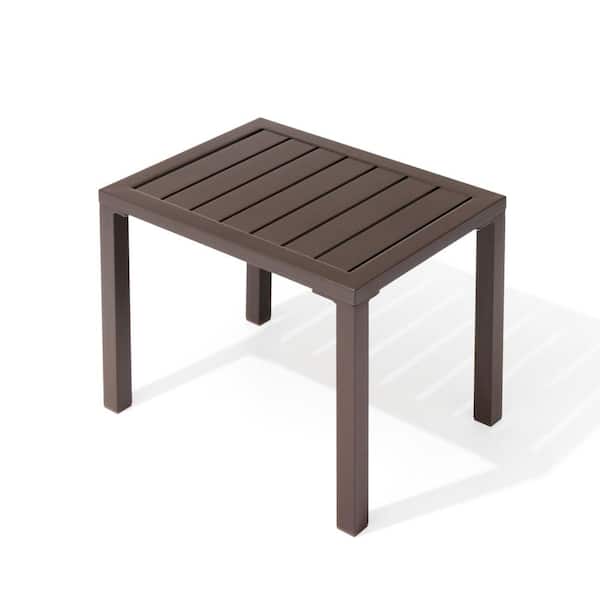 Brown Aluminum Outdoor Patio Rectangular Side Table