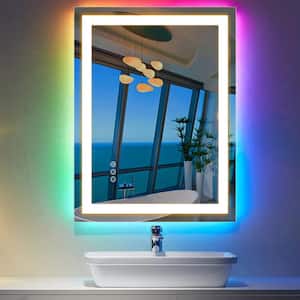 24 in. W x 32 in. H Rectangular Frameless RGB Backlit & LED Frontlit Anti-Fog Tempered Glass Wall Bathroom Vanity Mirror