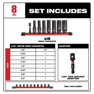 SHOCKWAVE Impact Duty 3/8 in. Metric and SAE Deep Impact Rated Socket Set (16-Piece)