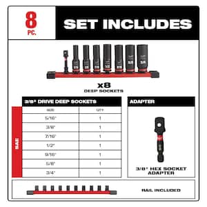 SHOCKWAVE Impact Duty 3/8 in. SAE Deep Impact Rated Socket Set (8-Piece) and 1 Inkzall Jobsite Permanent Marker